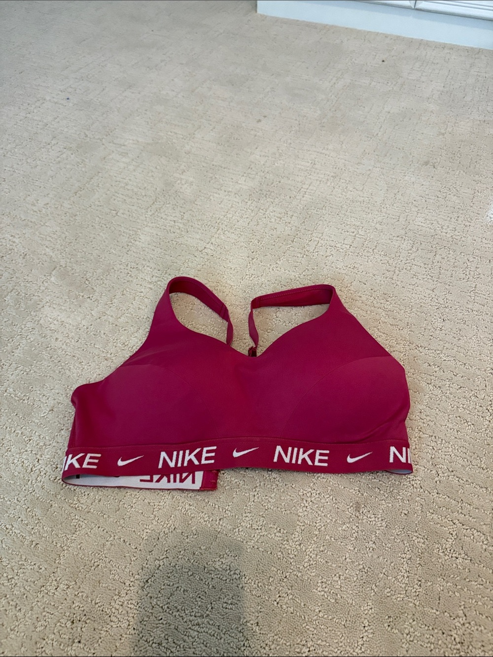 Nike Women's Magenta Sports Bra with Branded Elastic Band- Size L